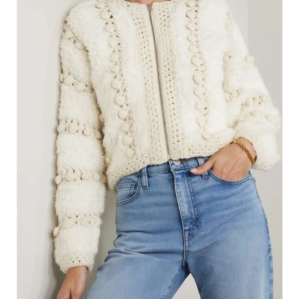 FRAME
Pom pom-embellished crochet-trimmed wool cardigan - Picture 4 of 7